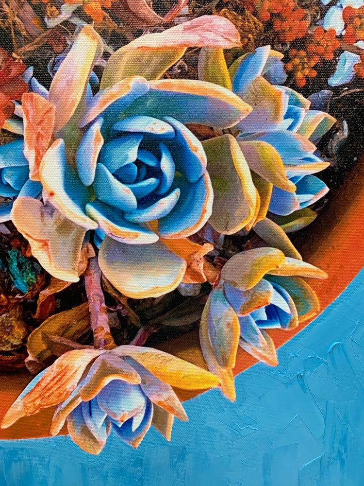 
                  
                    Close up of beautifully drawn hand painted succulent flowers in alternate colors and texture.
                  
                